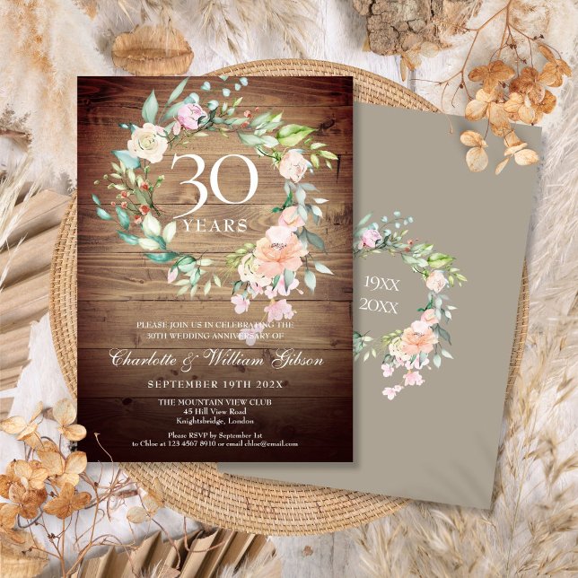 30-årsjubileum Rustika rosor Grönska  Inbjudningar (30th Wedding Anniversary Rustic Roses Greenery Invitation)