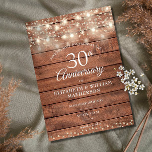 30-årsjubileum String Ljus Wood Spara datumet Meddelande Vykort