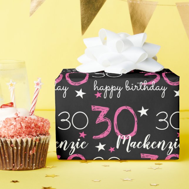 30-årspresent Anpassat Rosa Svart Inpackningspappe Presentpapper (Födelsedagsfest)