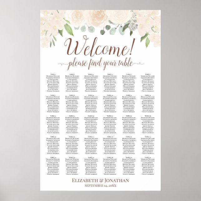 30 Bord Blush Rosa Rosor Bröllop Placeringsplan Poster (Framsidan)