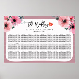 30 Bord Bröllop-sätesdiagram Blommigt för vattenfä Poster