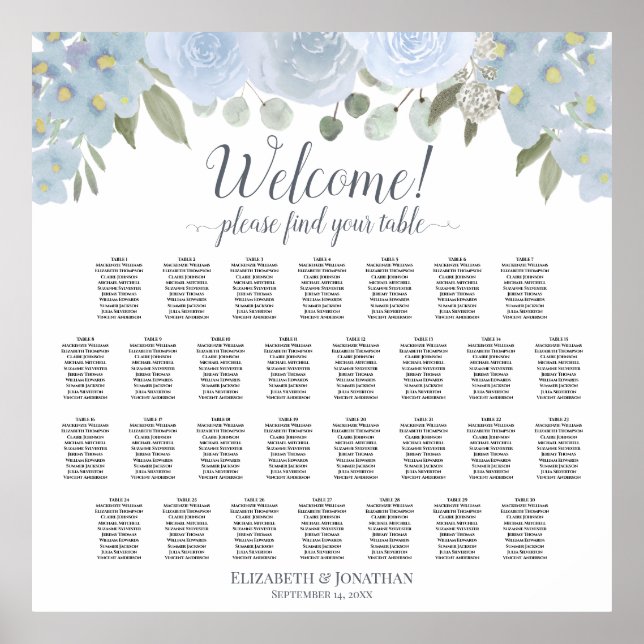 30 Bord Dusty Blue Ro Boho Sittdiagram för Dusty B Poster (Framsidan)