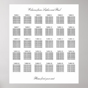 30 Bord Elegant Minimalistisk Sittplatskarta Poster