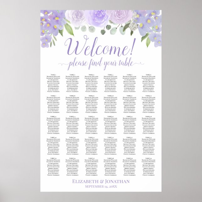 30 Bord Lavendel Blommig Bröllops Sittplatskarta Poster (Framsidan)