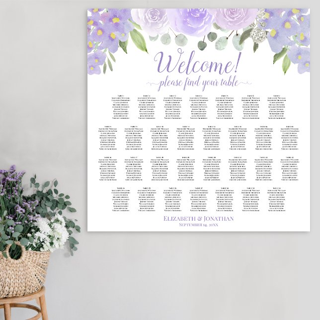 30 Bord Lavender Blommigt Bröllop Sittplatsdiagram Poster (In Situ on Wall)
