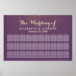 30 Bord Lila Guld Glitter Bröllop, sittplatsdiagra Poster