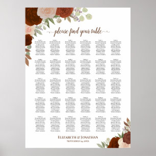 30 Bord Rustika Fallrosor Bröllopsplatskarta Poster