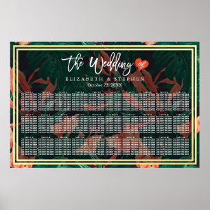 30 Bord-sittplatsplan Tropiska Blommigten Guld Ram Poster