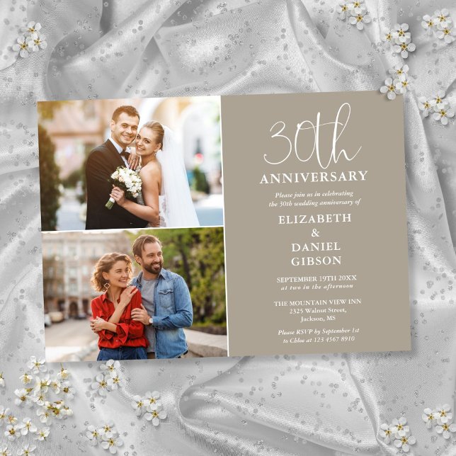 30 Bröllop-årsdagen då och nu 2 foto Inbjudningar (30th Wedding Anniversary Then And Now 2 Photo Invitation)