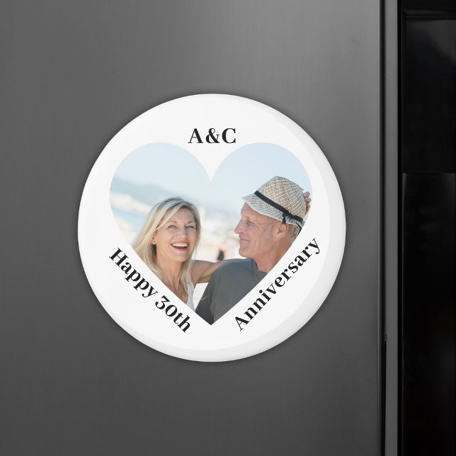 30 Bröllop-årsdagen Ett par Keepsaké Heart Photo Magnet (30 Wedding Anniversary Couple Keepsake Heart Photo Magnet
)