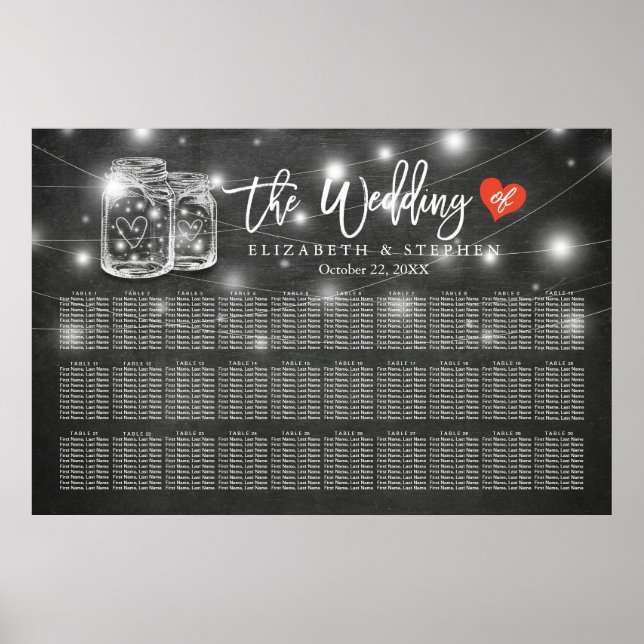 30+ Bröllop-sätesschemat Mason Burk Ljus Poster (Framsidan)