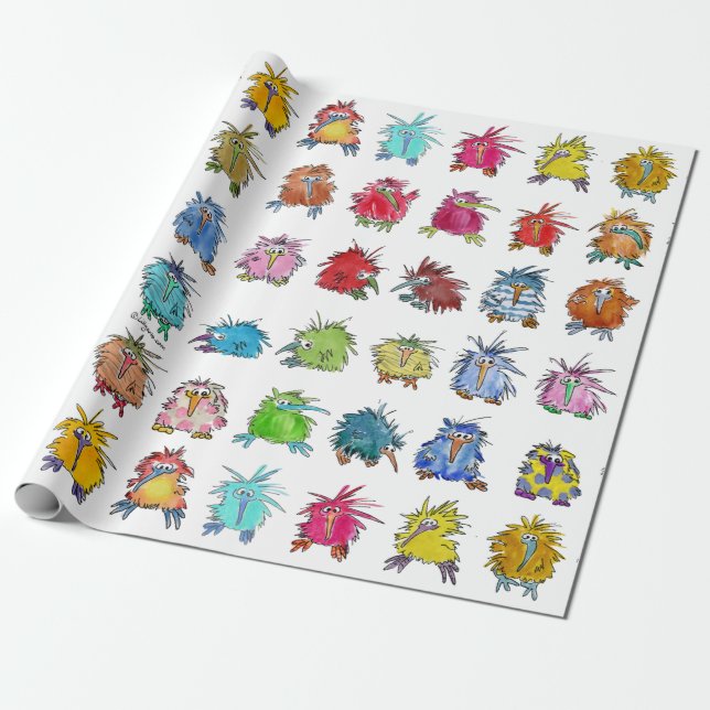 30 Cute Tecknad Kiwi Birds Presentpapper (Utrullad)