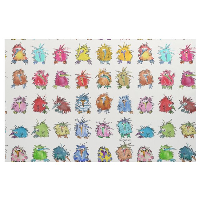 30 Cute Tecknad Kiwi Birds White Tyg (Fat Quarter)