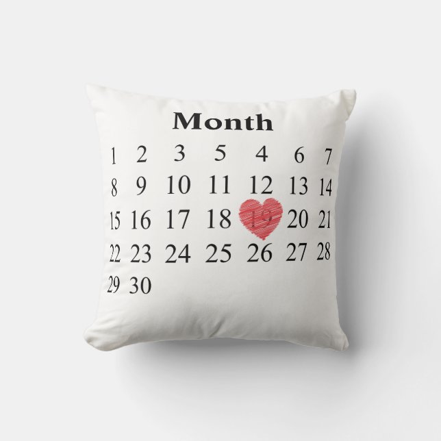 30 dag månadkalender - flyttninghjärta över DIN Kudde (Framsida)