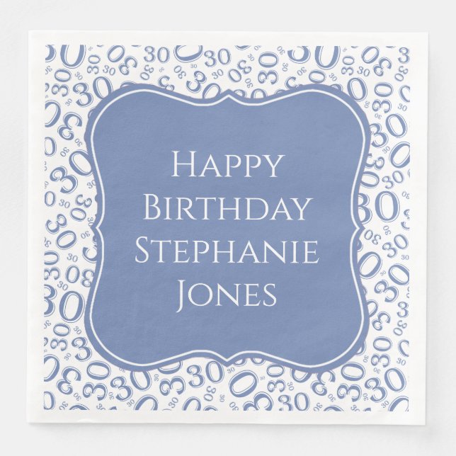 30 dagars blått/vitt parentnummer Mönster Pappersservett (Framsida)