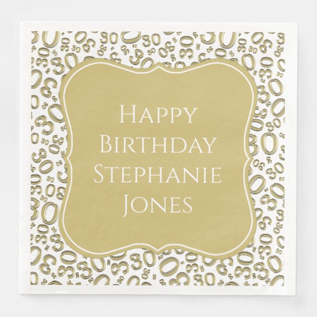 30 dagars födelsedag Guld/vit parentnummer Mönster Pappersservett (Framsida)