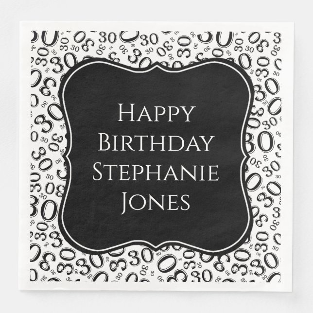 30 dagars svartvitt nummer Mönster Pappersservett (Framsida)