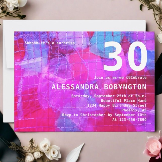 30-dagarsfirande rosa röd vit coola inbjudningar (Skapare uppladdad)
