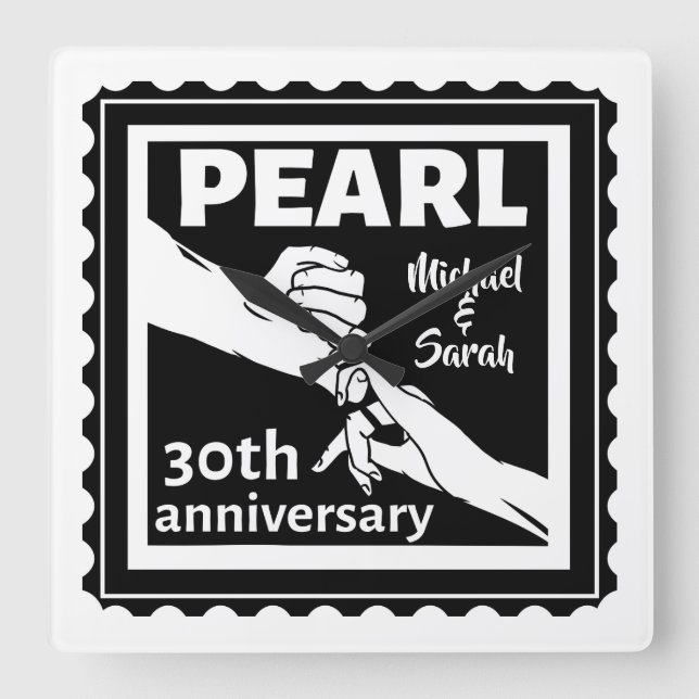 30:e årsdagen för bröllop, svartvit romantisk fyrkantig klocka (Framsida)