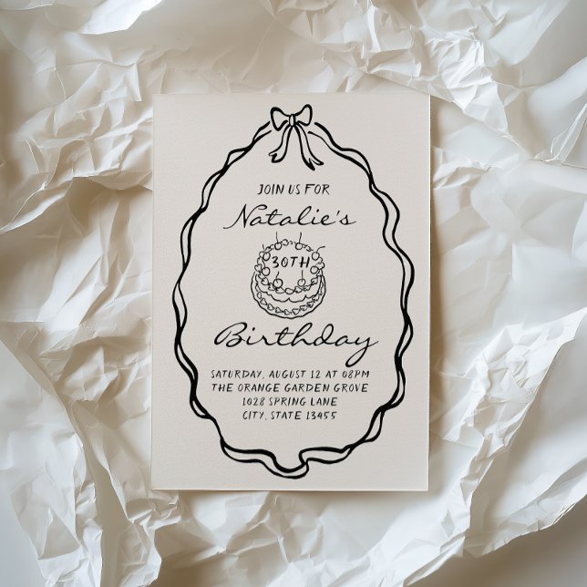 30:e Bow Hand plockade Coquette Illustrated Birthd Inbjudningar (Skapare uppladdad)