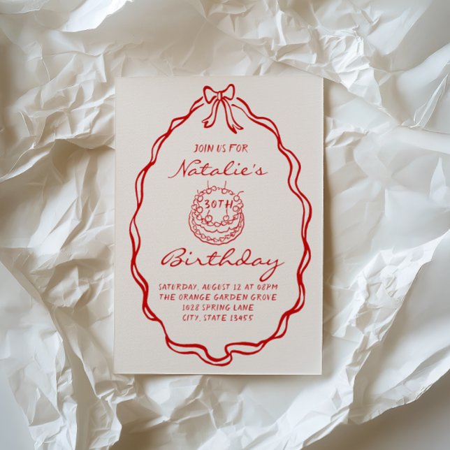 30:e Bow Hand plockade Coquette Illustrated Birthd Inbjudningar (Skapare uppladdad)