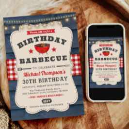 30:e BQ Birthday Summer Barbecue Party Inbjudningar