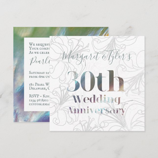 30:e Bröllop-årsdagen av Modern Pearl-inbjudan (Fram/baksida)