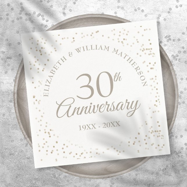 30:e Bröllop-årsdagen Chic Pearl Confetti Pappersservett (30th Wedding Anniversary Chic Pearl Confetti Napkins)