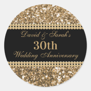 30:e Bröllop-årsdagen Firande Guld Glitter Runt Klistermärke