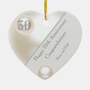 30:e Bröllop-årsdagen Pearl Heart Julgransprydnad Keramik