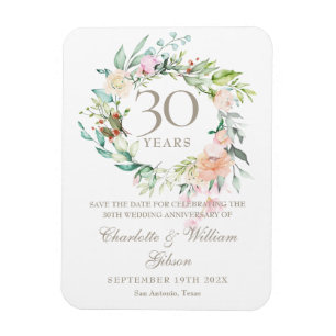 30:e Bröllop-årsdagen Spara Blommigten Datum Magnet