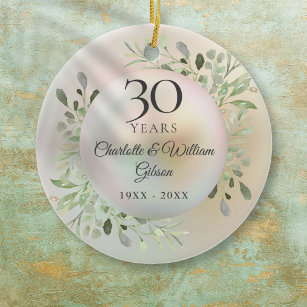 30:e Bröllop-årsdagen Watercolor Greenery Pearl Julgransprydnad Keramik