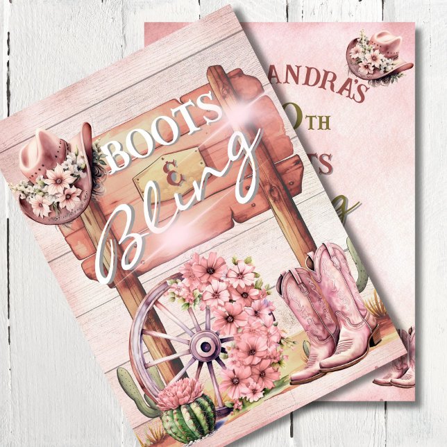 30:e Cowgirl Boots Bling Western Rosa Brown Inbjudningar (Skapare uppladdad)