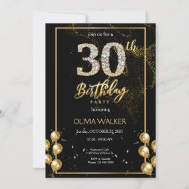 30:e Diamond Black och Guld Birthday Inbjudningar