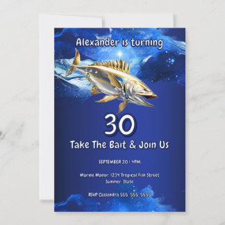 30:e fångst inbjudan abborre fisk hav tema män