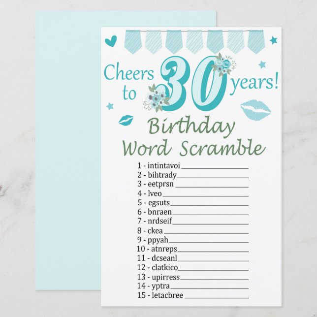 30:e födelsedag i Ord (Fram/baksida)