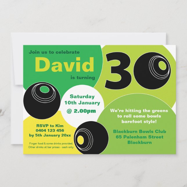 30:e Gräsmatta Bowls Barefoot Bowling Birthday Inbjudningar (Framsida)