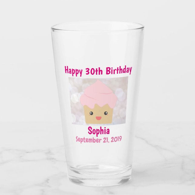 30:e Grattis på födelsedagen Cute Rosa Cupkaka Sou Glaskopp (Framsida)