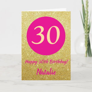 30:e Grattis på födelsedagen Shock rosa och Guld G Kort