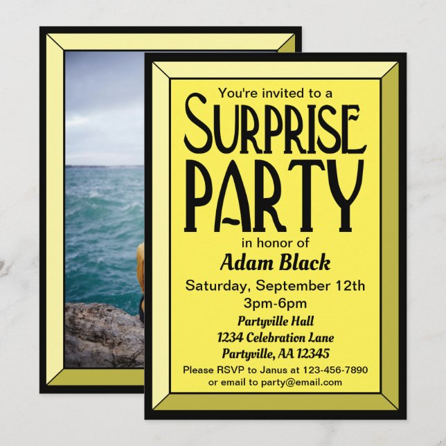 30:e Gulten Art Deco Photo Birthday Surprise Party Inbjudningar (Fram/baksida)