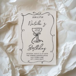 30:e Hand plockade Black & White Bow Martini Birth Inbjudningar