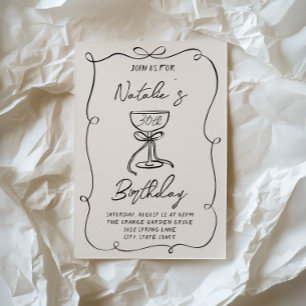 30:e Hand plockade Black & White Bow Martini Birth Inbjudningar