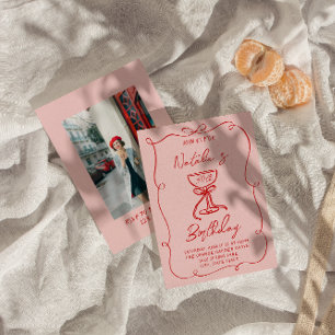 30:e Hand plockade Red Bow Champagne Foto Birthday Inbjudningar