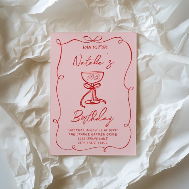 30:e Hand plockade Red Bow Martini 30 födelsedagar Inbjudningar (Skapare uppladdad)