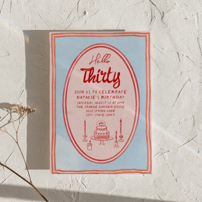 30:e handskriven dragad kummel Quirky Retro Birthd Inbjudningar (Skapare uppladdad)