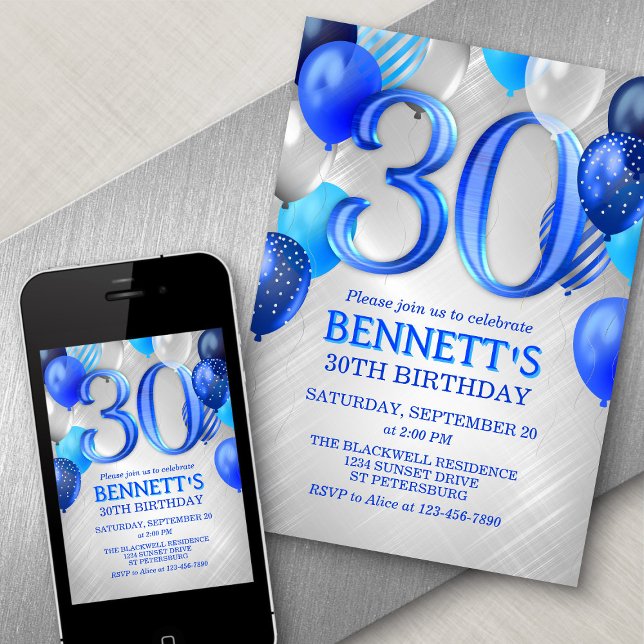 30:e Manar-inbjudan till Blue Birthday Inbjudningar (Skapare uppladdad)