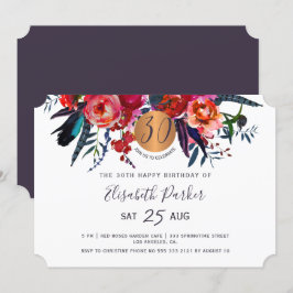 30:e Modern Bho blommigt vattenfärgsfödelsedagsfes Inbjudningar