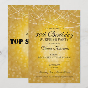 30:e överraskningen Party Guld Bokeh String Ljus Inbjudningar