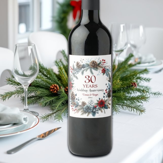 30:e Pearl Bröllop-årsdagen Elegant Winter Vinflaska Etikett (Skapare uppladdad)