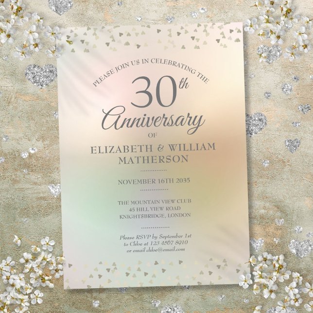 30:e Pearl Bröllop-årsdagen Hearts Confetti Inbjudningar (30th Pearl Wedding Anniversary Hearts Confetti Invitation
)